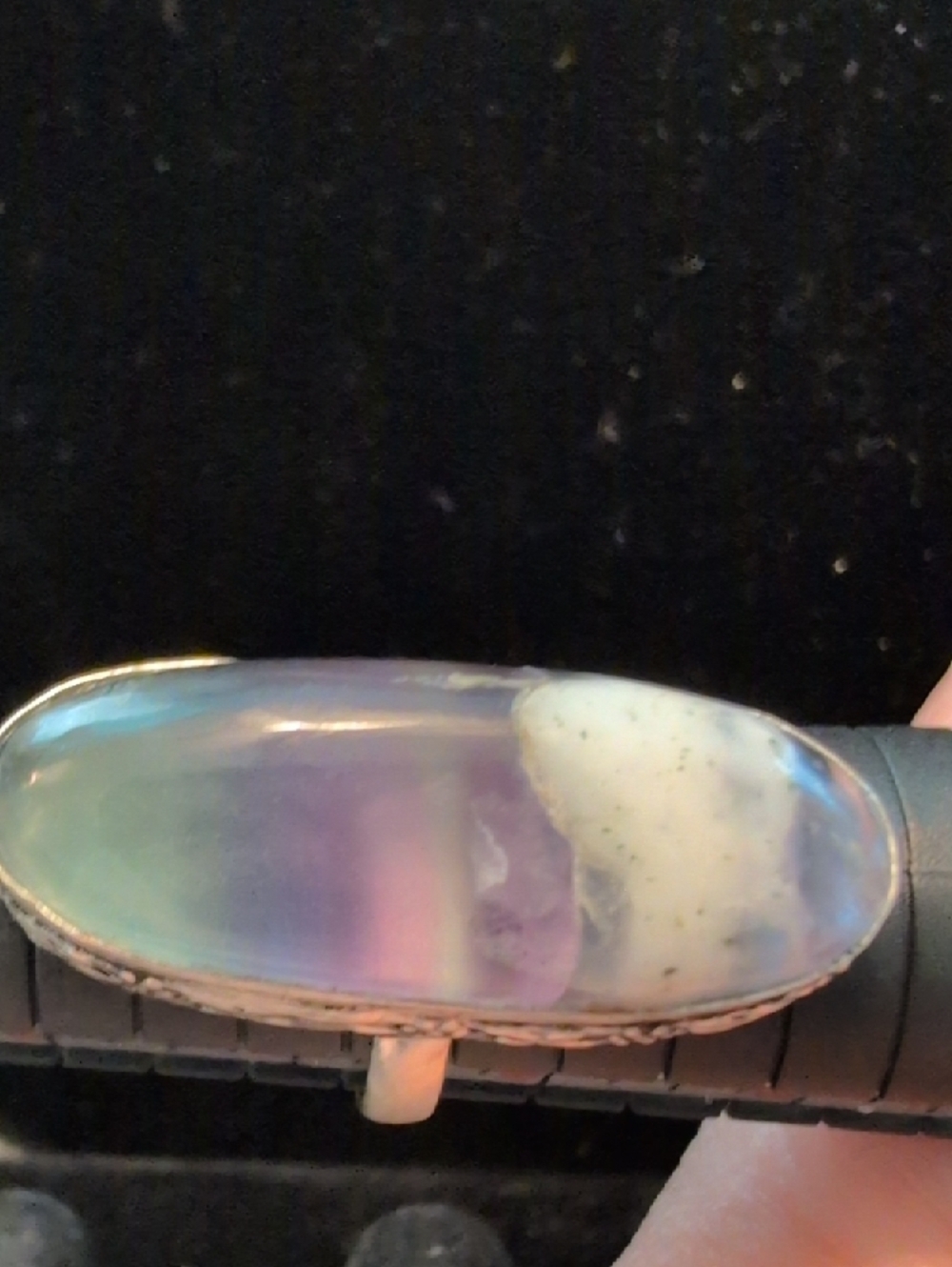 Elongated Oval Shaped Flourite Ring With Cloudlike Accent